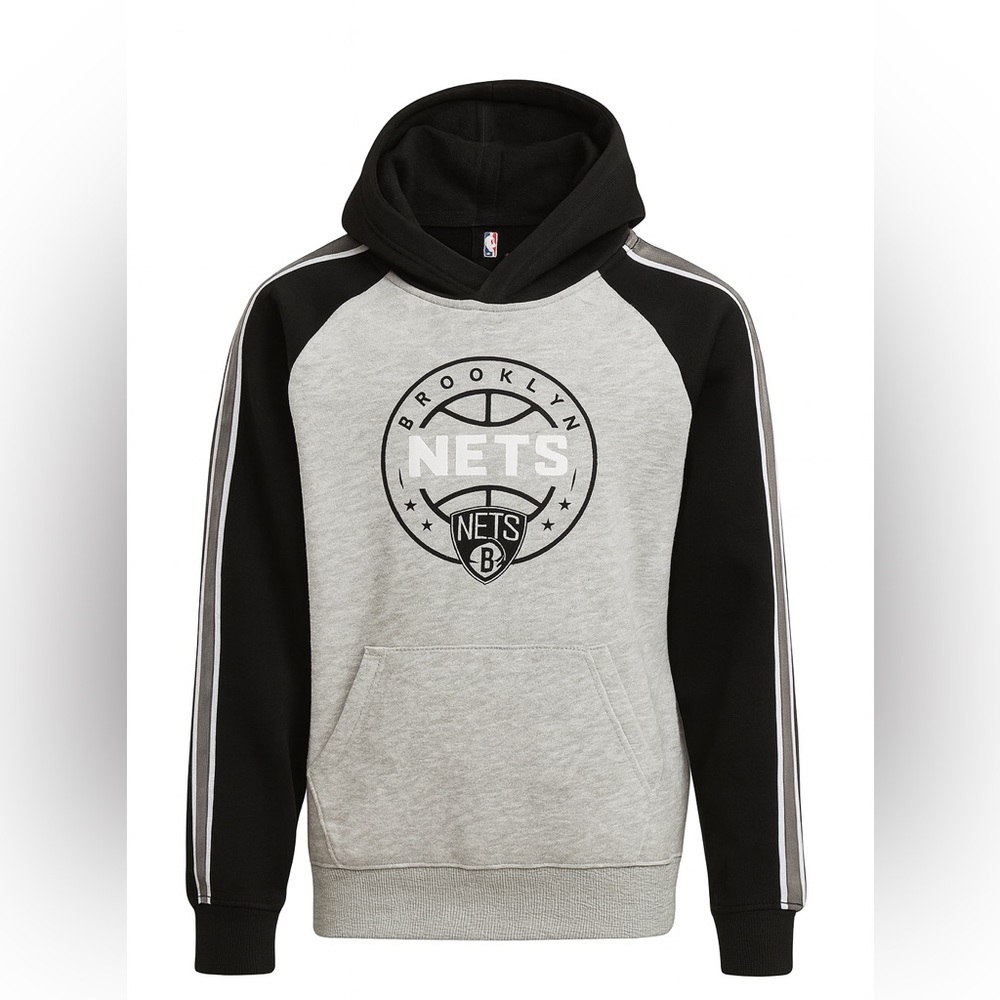 NBA Brooklyn Nets raglan sleeve GREY / black pullover hoodie size large NEW
